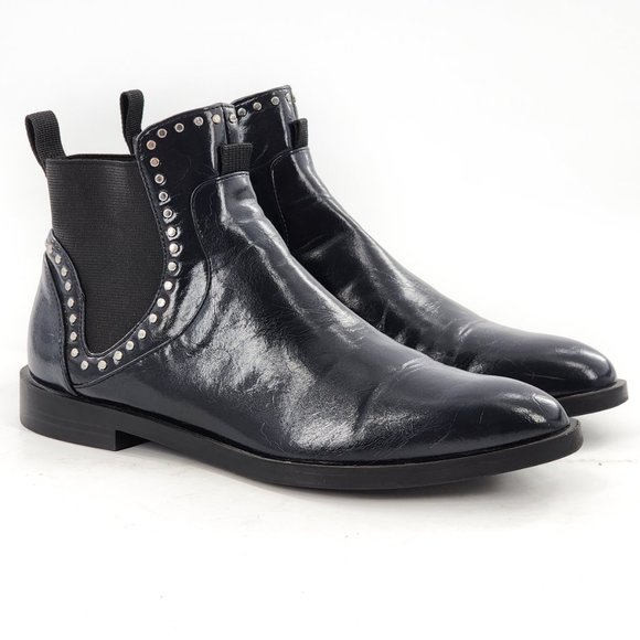 Zara Shoes - ZARA Studded Navy Leather Ankle Booties